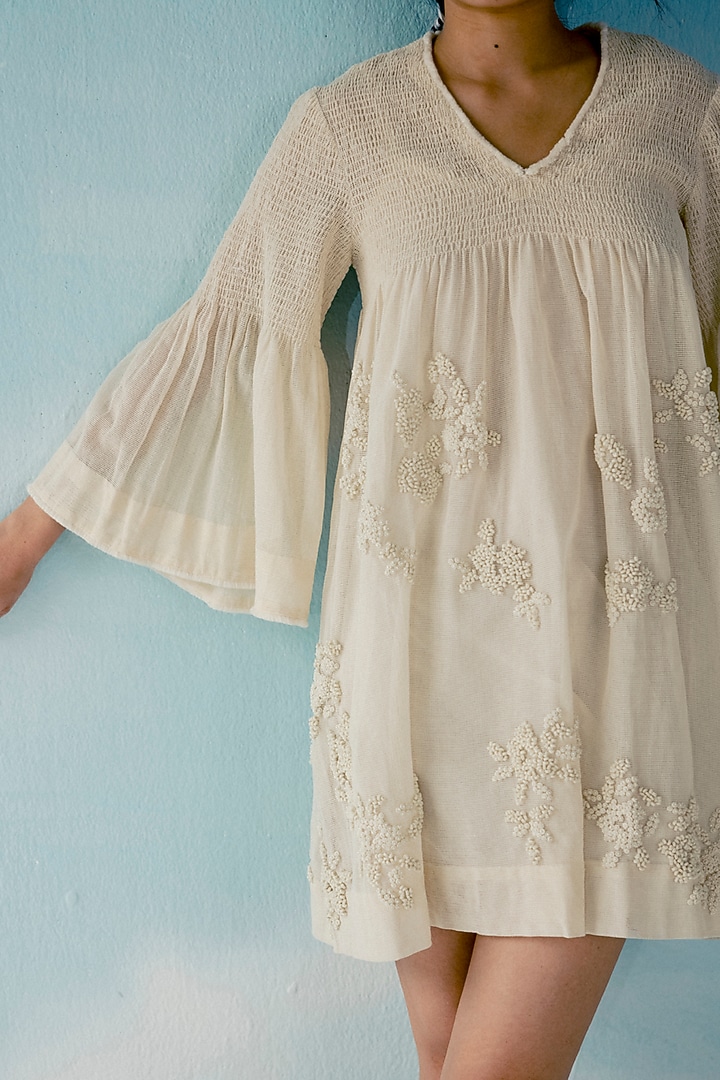 Off-White Embroidered Vacation Dress by ILK by Shikha and Vinita at Pernia's Pop Up Shop