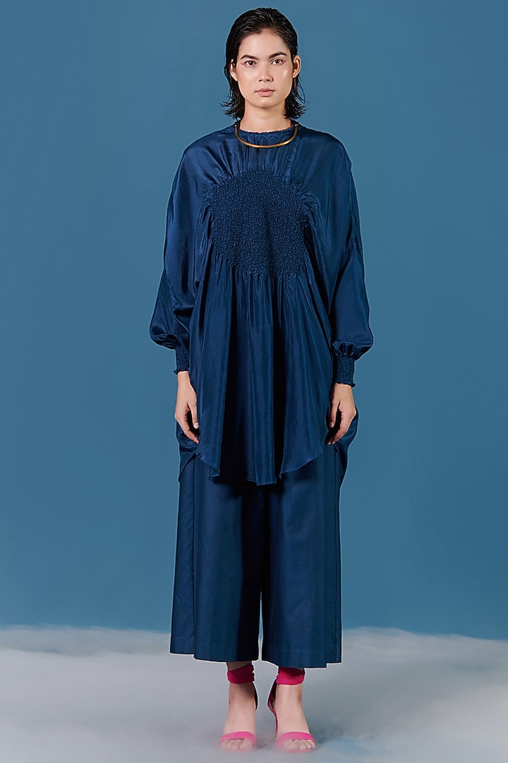 Teal Blue Silk Tunic Set by ILK by Shikha and Vinita at Pernia's Pop Up Shop