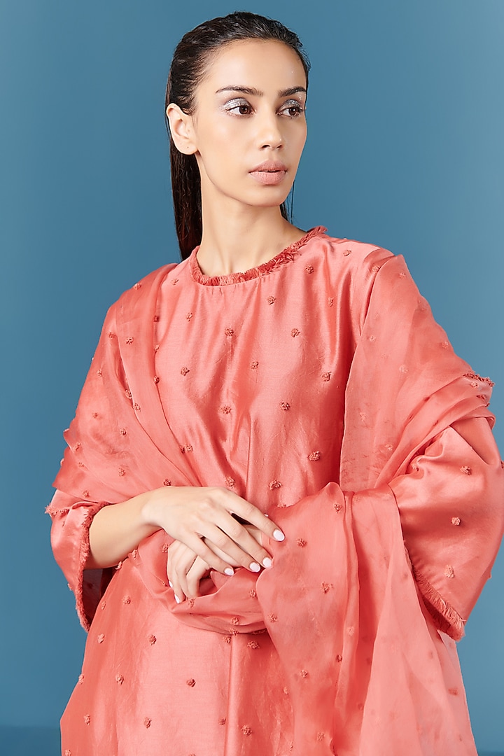 Brick Dust Embroidered Kurta Set by ILK by Shikha and Vinita at Pernia's Pop Up Shop