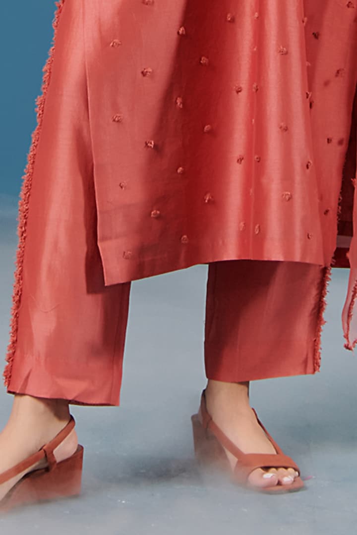 Brick Dust Embroidered Kurta Set by ILK by Shikha and Vinita at Pernia's Pop Up Shop