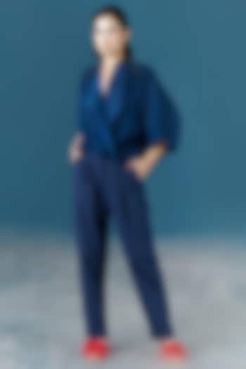 Teal Blue Linen Pants by ILK by Shikha and Vinita