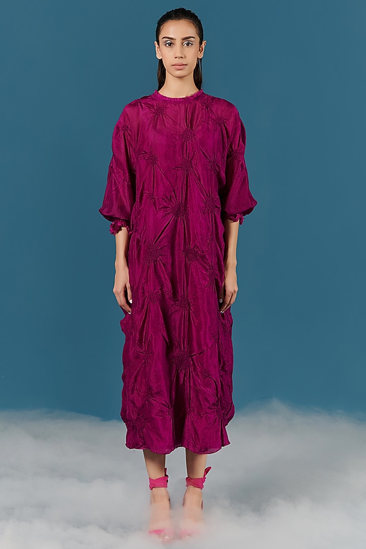 Wine Silk Midi Vacation Dress by ILK by Shikha and Vinita at Pernia's Pop Up Shop