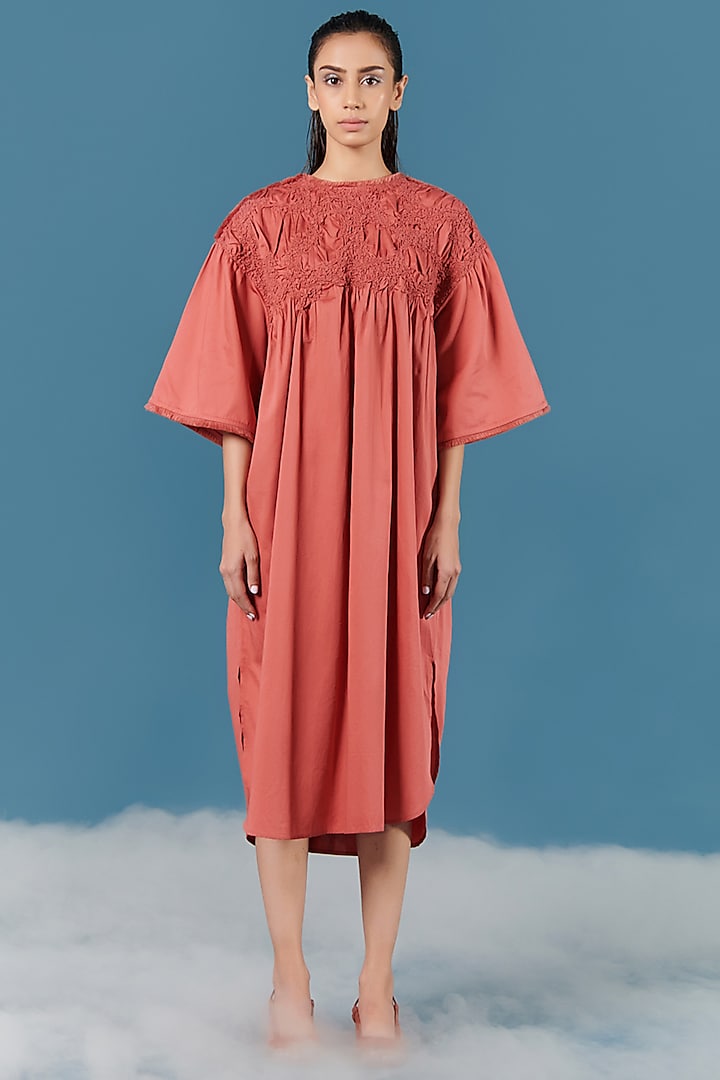 Red Smocked Oversized Dress by ILk by Shikha and Vinita at Pernia's Pop Up Shop