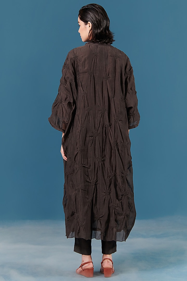 Black Smocked Cape With Kurta Set by ILk by Shikha and Vinita at Pernia's Pop Up Shop