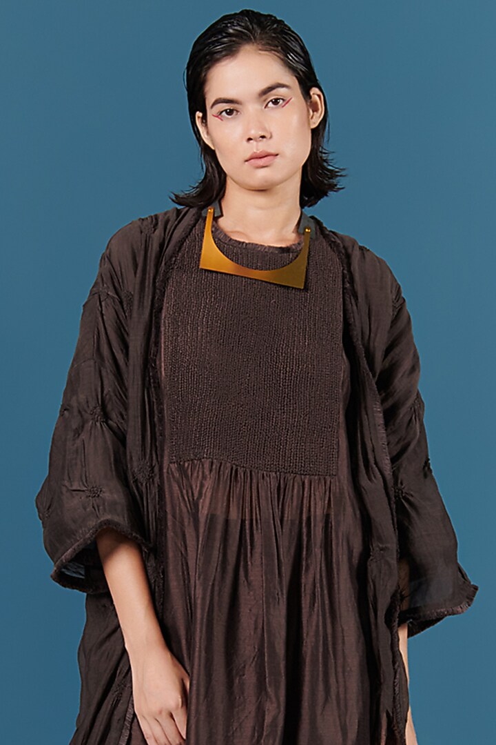Black Smocked Cape With Kurta Set by ILk by Shikha and Vinita at Pernia's Pop Up Shop