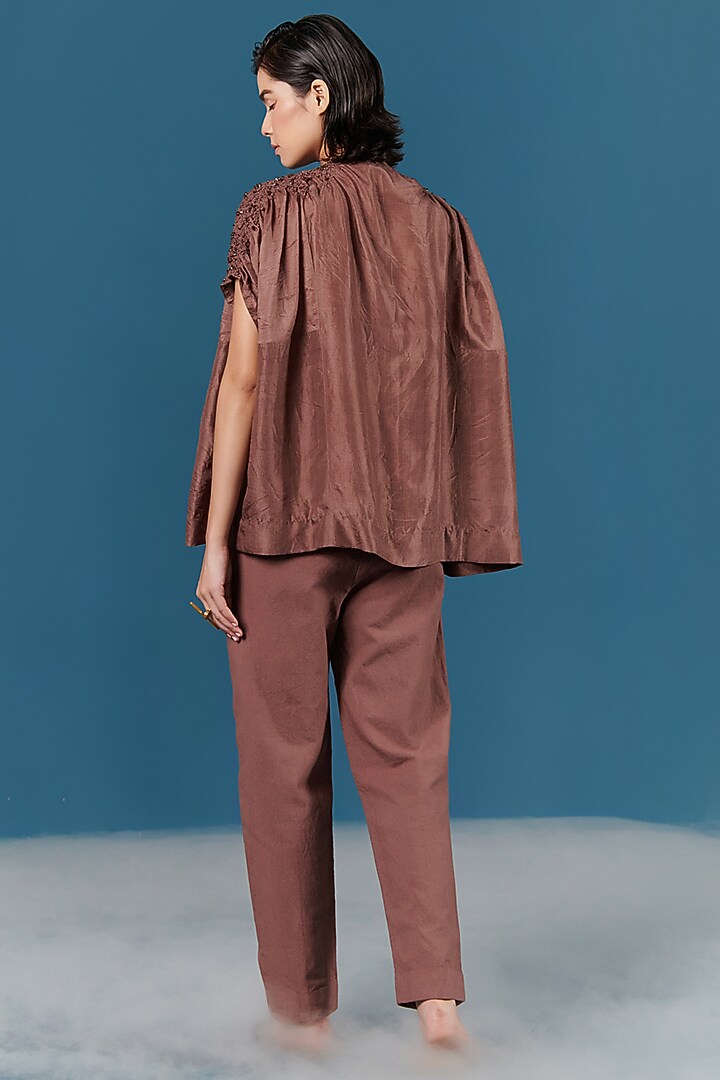 Beige Embroidered Smocked Shirt by ILk by Shikha and Vinita at Pernia's Pop Up Shop