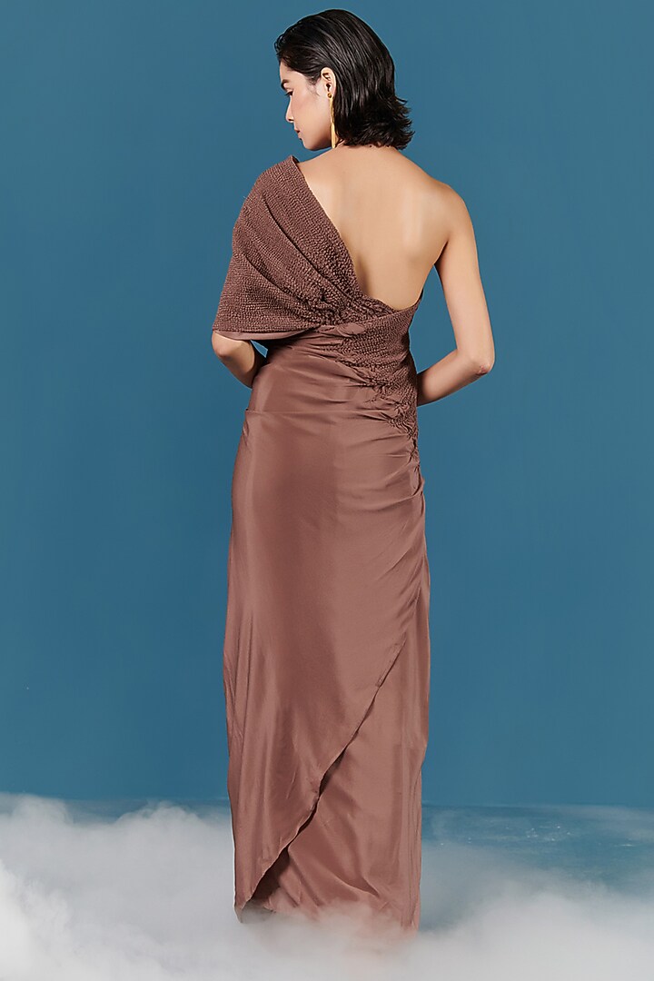 Beige Crepe Party Wear Saree Dress by ILk by Shikha and Vinita at Pernia's Pop Up Shop