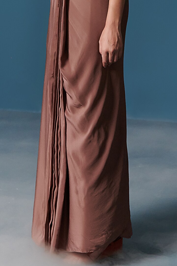 Beige Crepe Party Wear Saree Dress by ILk by Shikha and Vinita at Pernia's Pop Up Shop