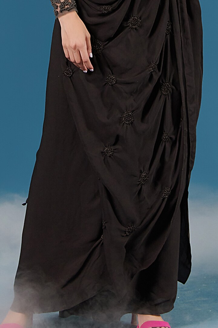 Black Smocked Draped Party Wear Saree by ILk by Shikha and Vinita at Pernia's Pop Up Shop