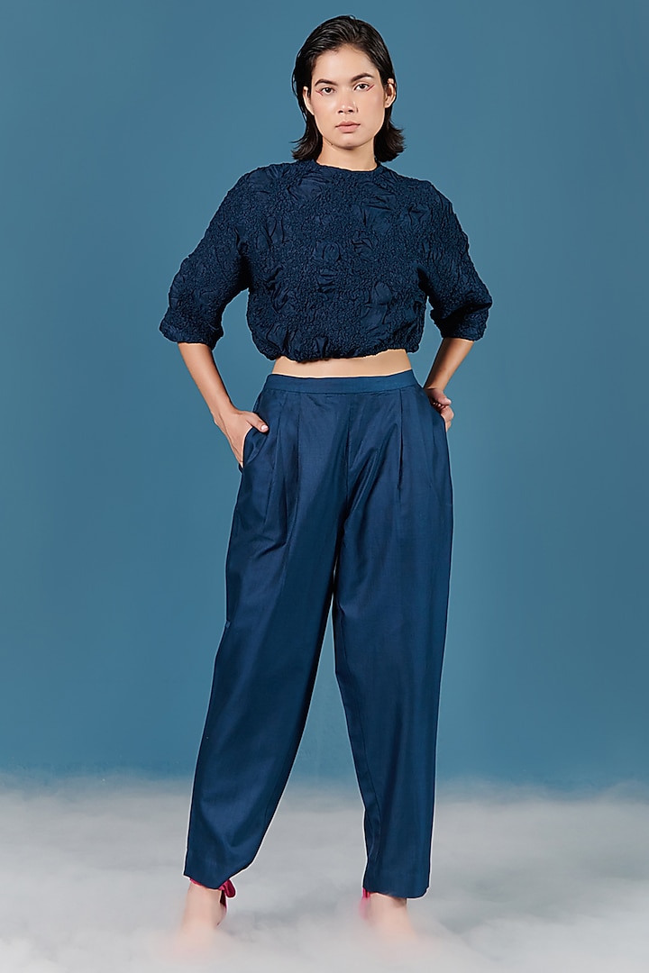 Blue Silk Pant Set by ILk by Shikha and Vinita