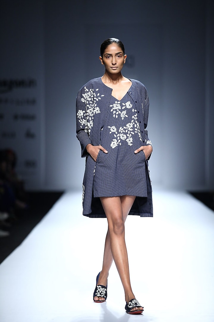 Navy world cloud embroidered jacket by ILK By Shikha And Vinita