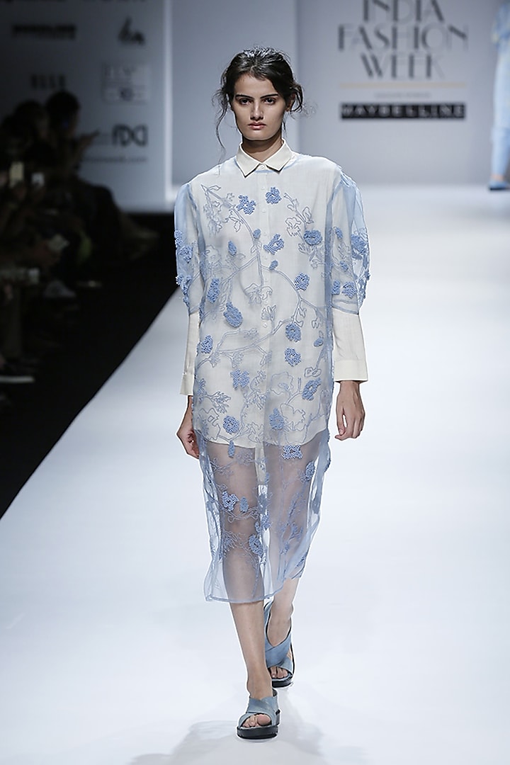 Off White Button Down Shirt Dress by ILK by Shikha and Vinita