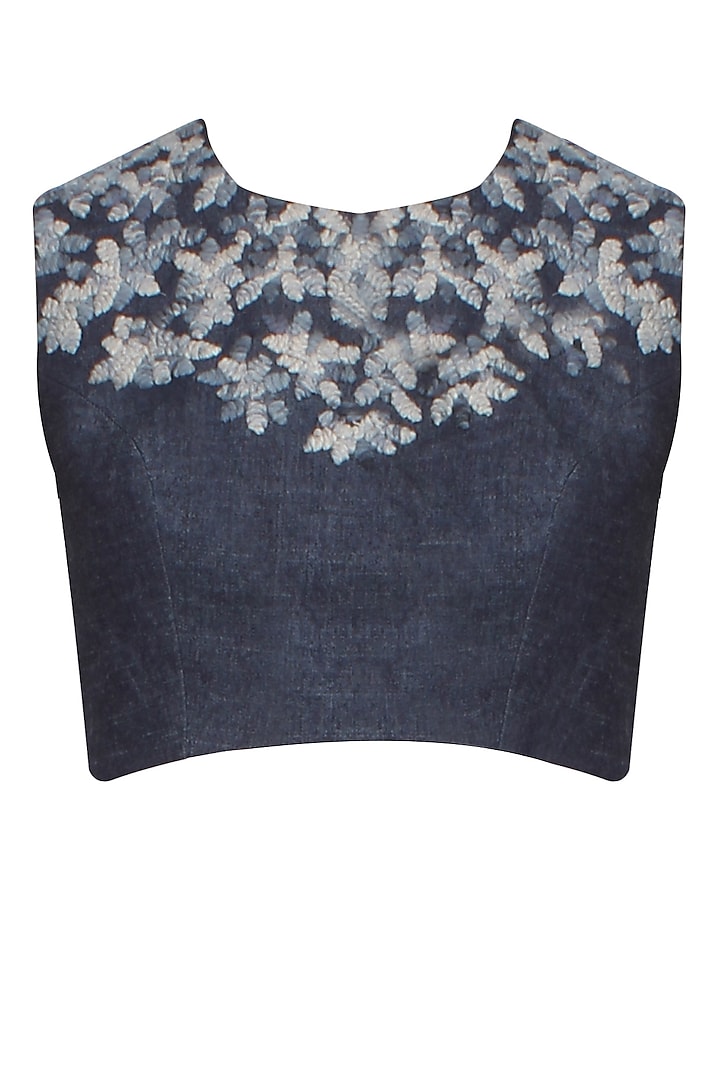 Dark blue ombre floral branch cord embroidered blouse available only at ...