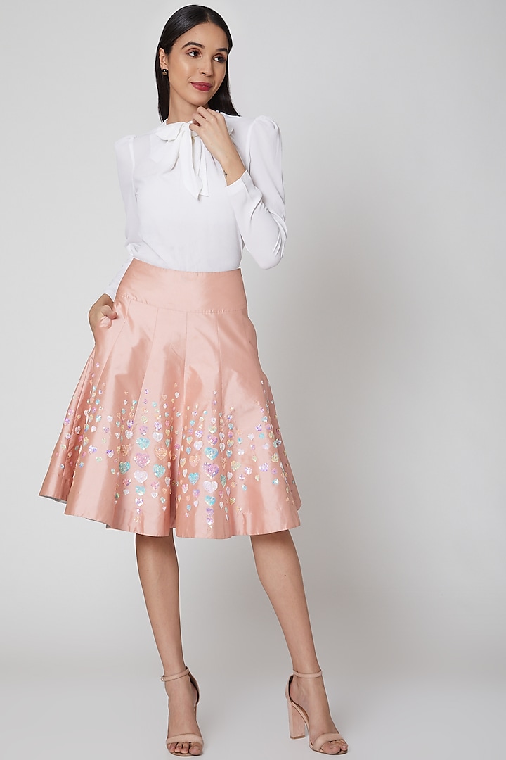 Peach Embroidered Taffeta Skirt by Manish Arora