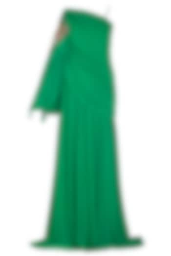Emerald Green Embroidered One Shoulder Gown by Manish Arora at Pernia's Pop Up Shop