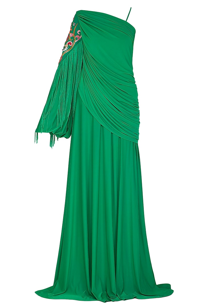 Emerald Green Embroidered One Shoulder Gown Design by Manish Arora at ...