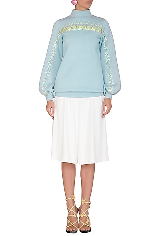 Sky Blue Turtleneck Sweatshirt by Manish Arora