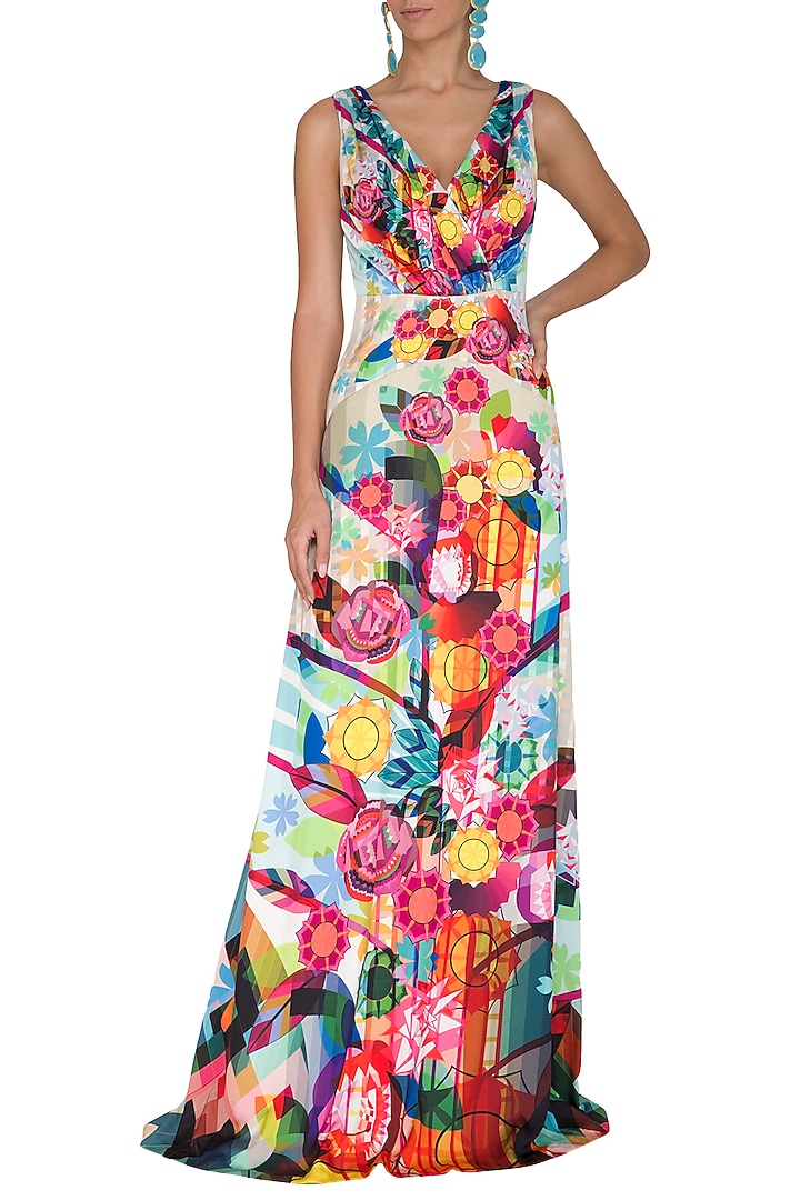 Fuchsia Digital Printed Gown by Manish Arora at Pernia's Pop Up Shop