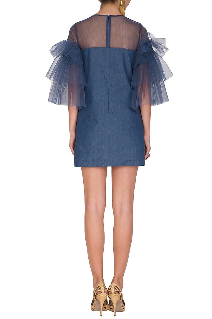 Cobalt Blue Denim Mini Party Wear Dress by Manish Arora at Pernia's Pop Up Shop