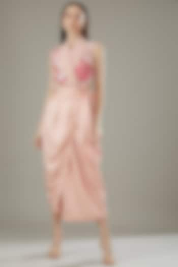 Pink Silk Embroidered Draped Midi Dress by Manish Arora at Pernia's Pop Up Shop