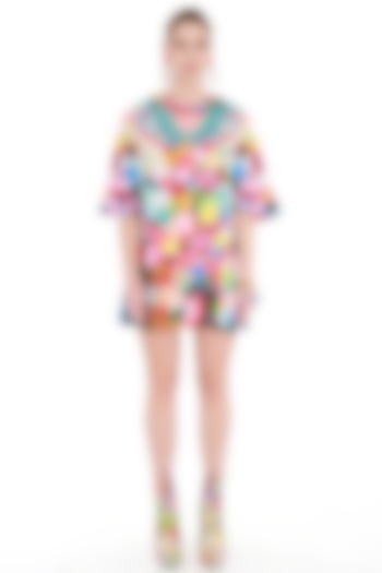 Multi Colored Printed Flared Sleeves Dress by Manish Arora