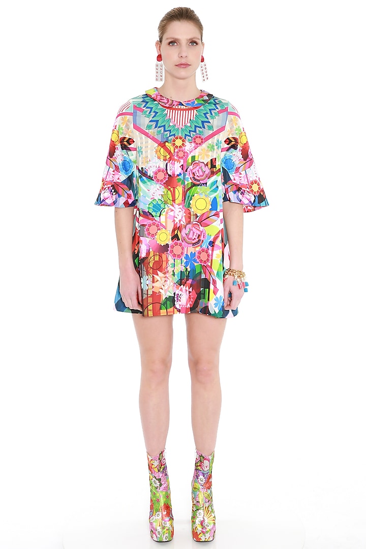 Multi Colored Printed Flared Sleeves Dress by Manish Arora