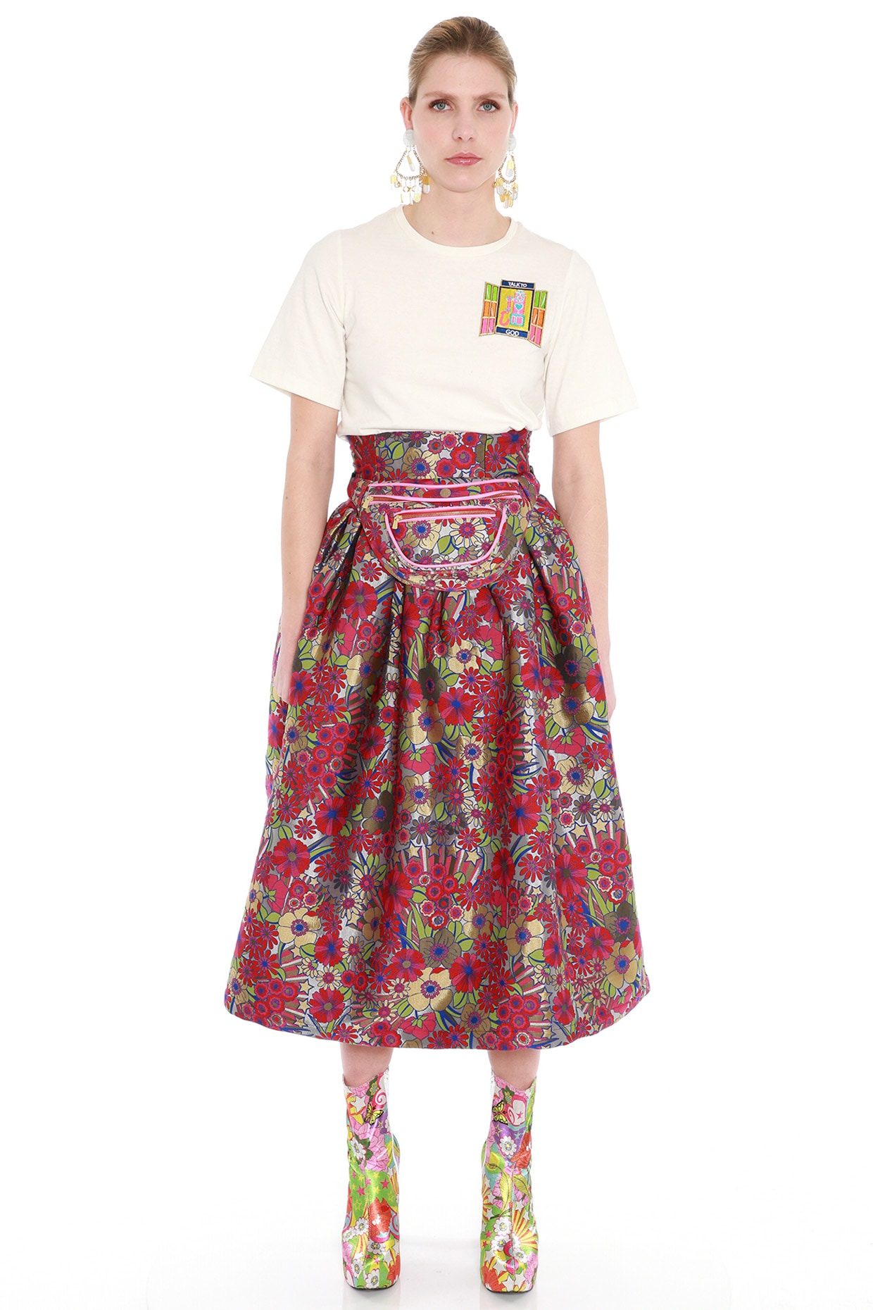 Ivory Hand Embroidered Knitted T-Shirt by Manish Arora at Pernia