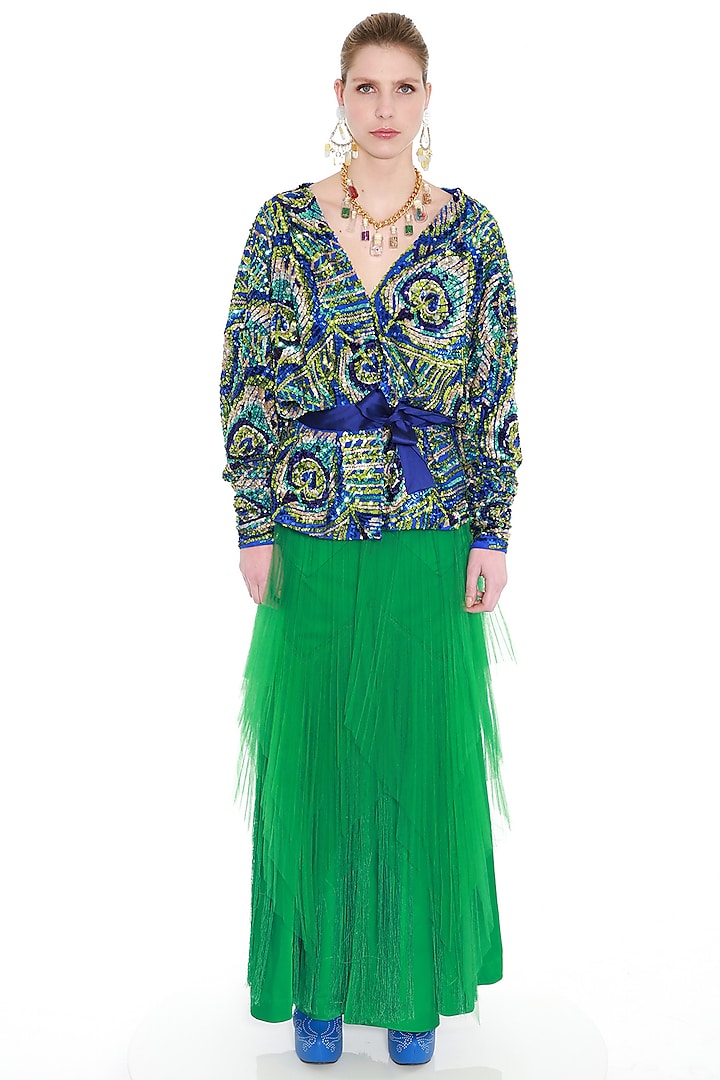 Blue Khichdi Embroidered Woven Top by Manish Arora