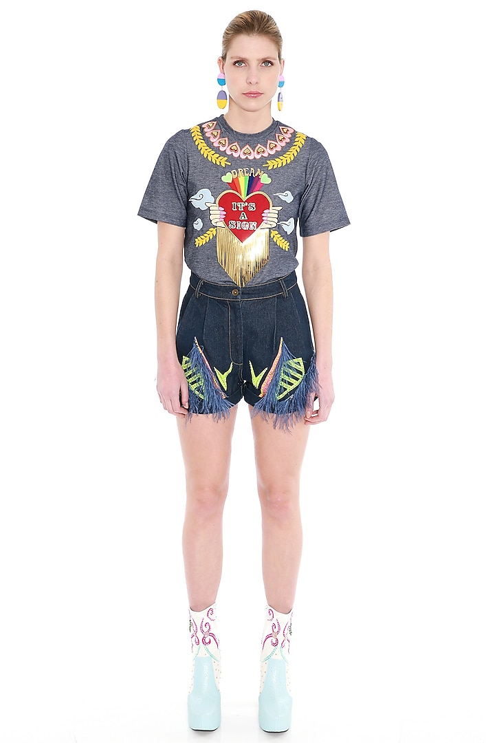 Blue Embroidered Shorts by Manish Arora