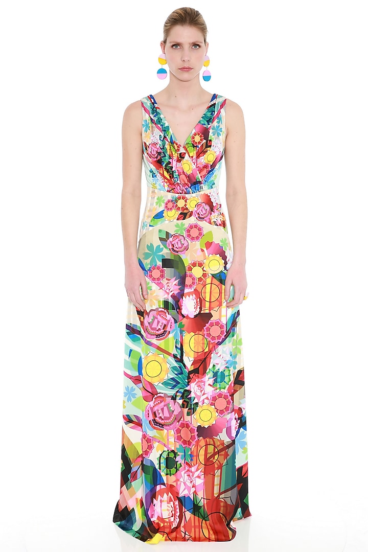 Multi Colored Printed Maxi Dress by Manish Arora