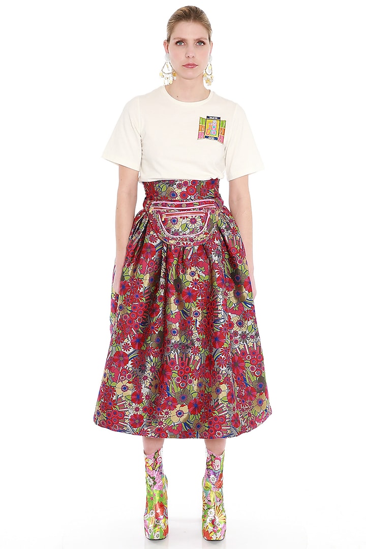 Multi Colored Printed Flared Skirt by Manish Arora