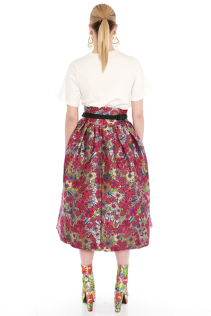 Multi Colored Printed Flared Skirt by Manish Arora at Pernia's Pop Up Shop