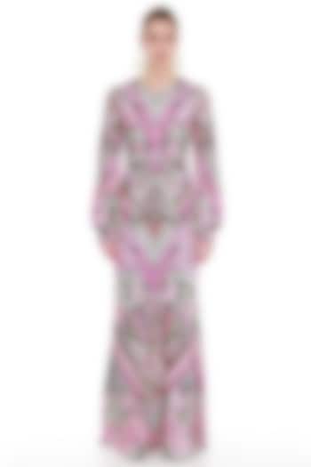 Pink Embroidered Net Maxi Dress by Manish Arora