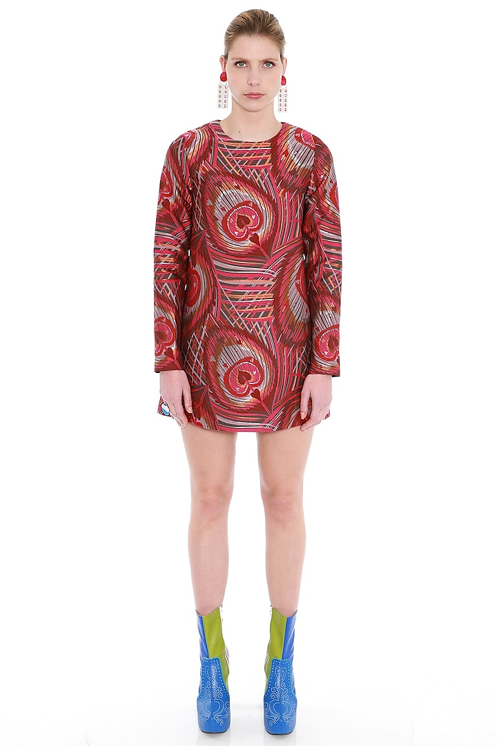 Red Woven Brocade Dress by Manish Arora