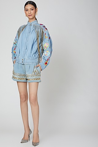 Sky Blue Denim Shorts by Manish Arora