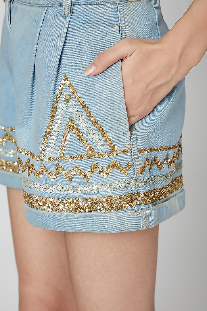 Sky Blue Denim Shorts by Manish Arora at Pernia's Pop Up Shop