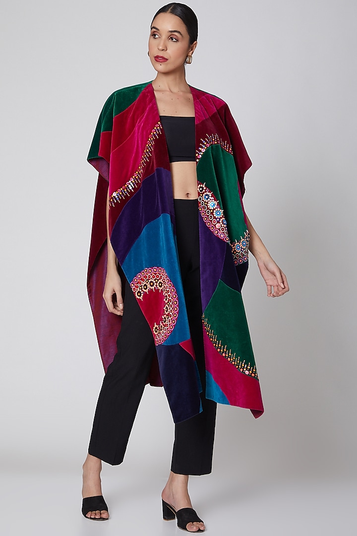 Multi Colored Applique Embroidered Cape by Manish Arora at Pernia's Pop Up Shop