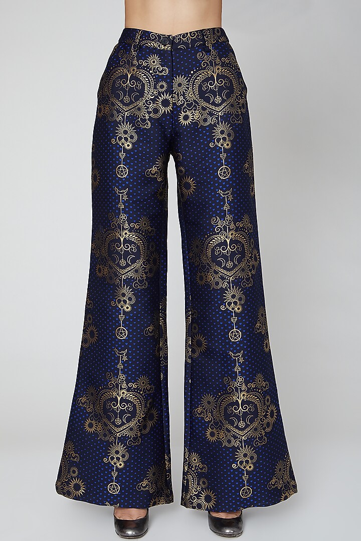 Midnight Blue Brocade Pants by Manish Arora at Pernia's Pop Up Shop