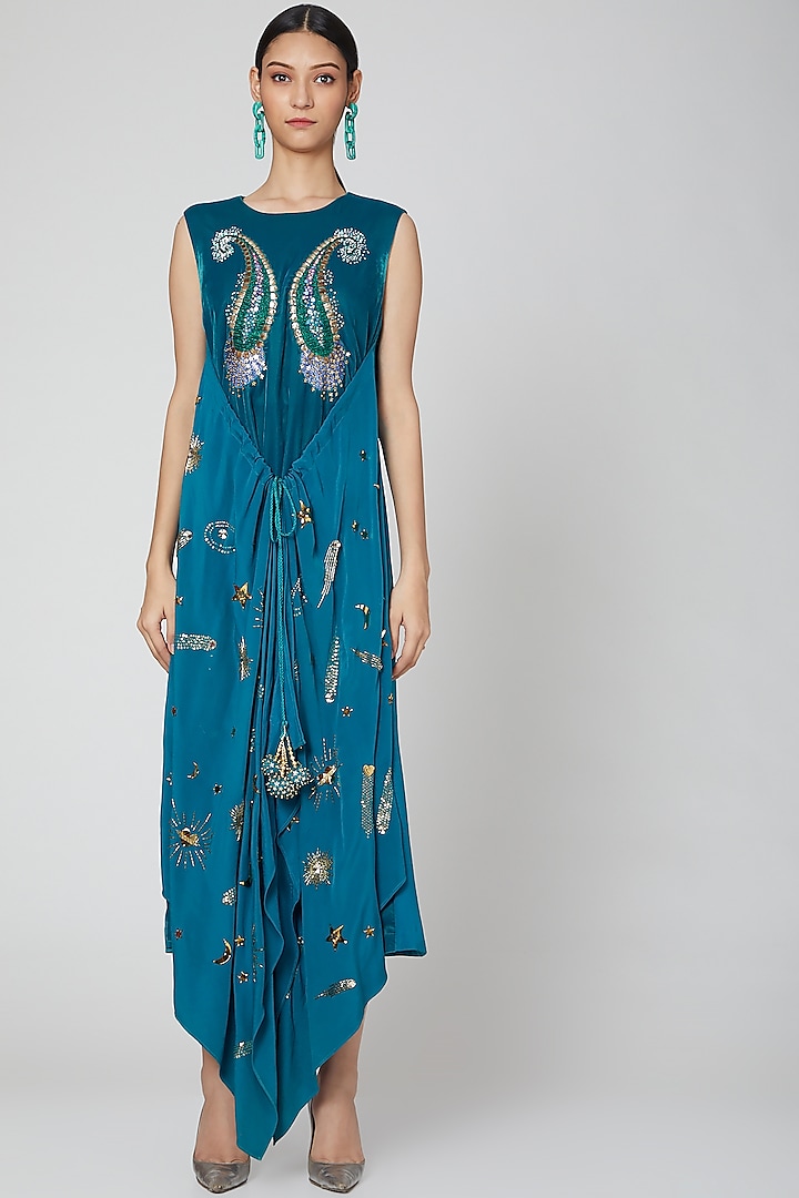 Cobalt Blue Embroidered Dress by Manish Arora
