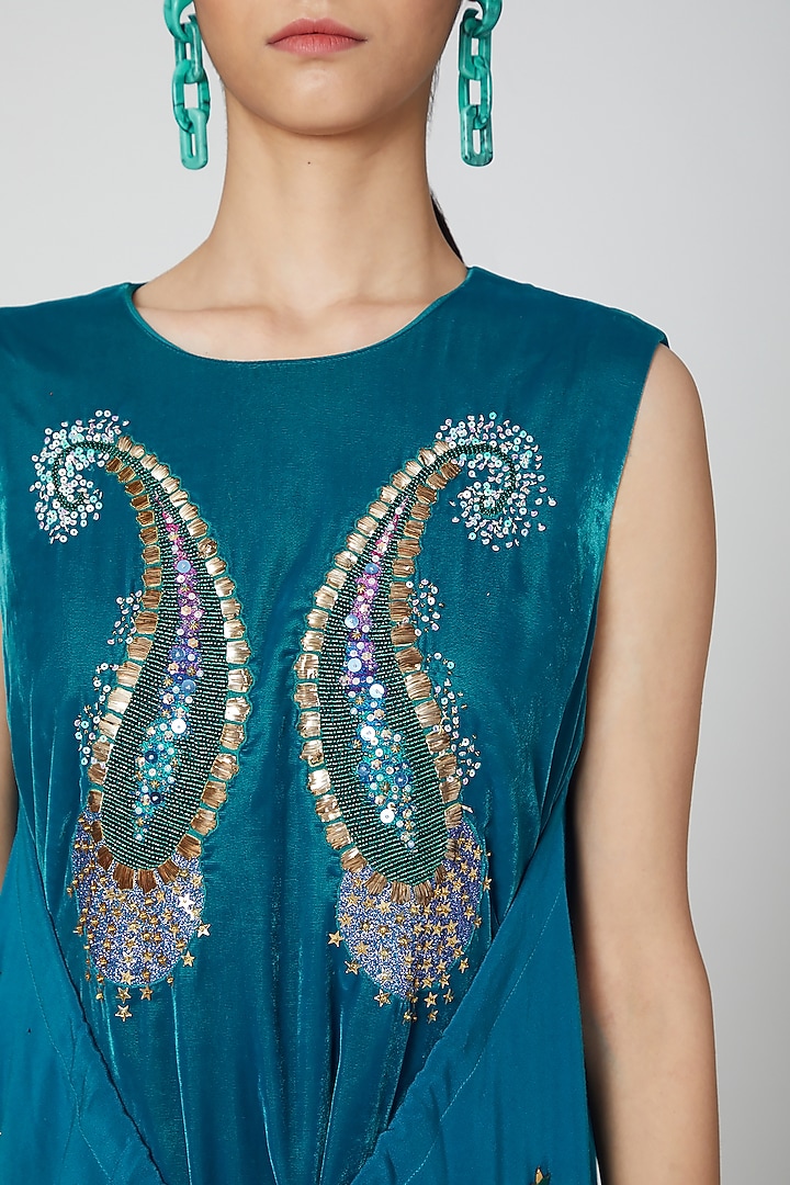 Cobalt Blue Embroidered Dress by Manish Arora at Pernia's Pop Up Shop