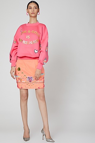 Orange Cotton Denim Skirt by Manish Arora