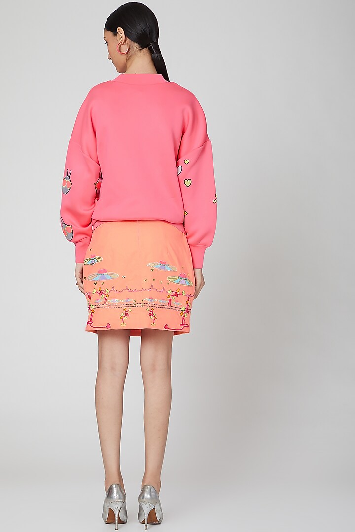 Orange Cotton Denim Skirt by Manish Arora at Pernia's Pop Up Shop