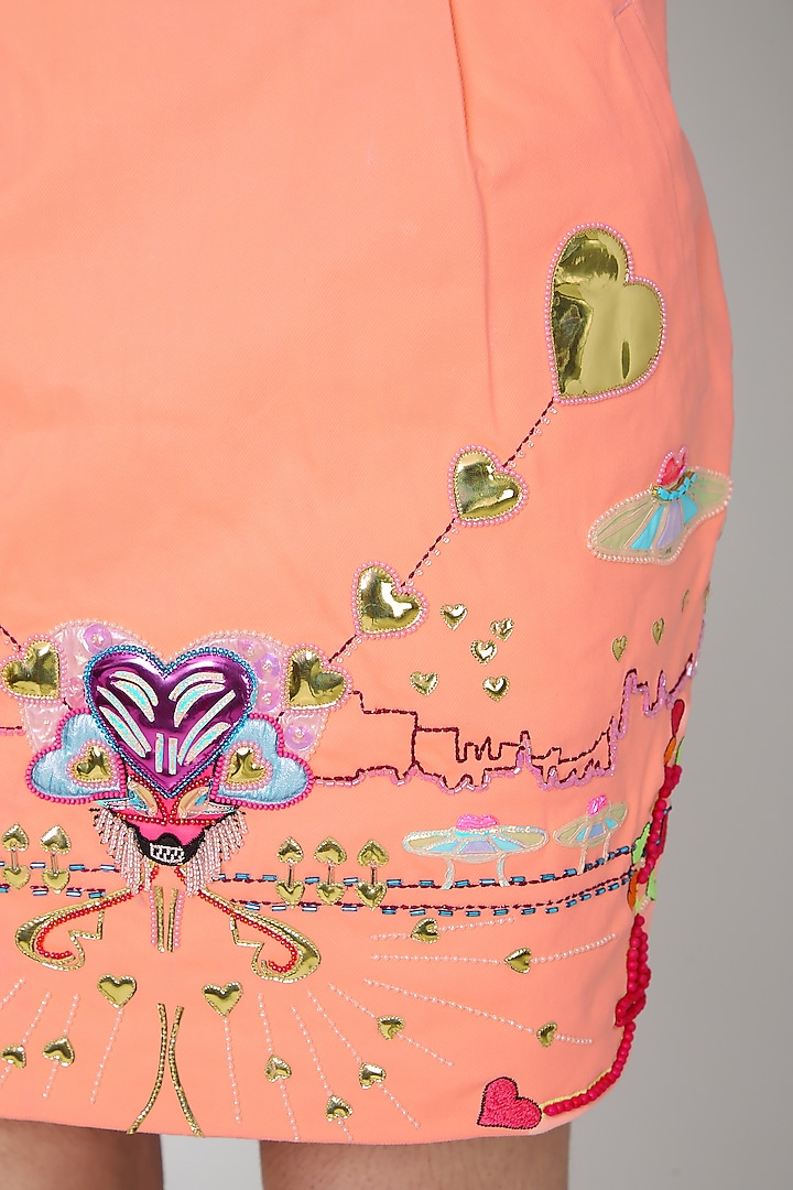 Orange Cotton Denim Skirt by Manish Arora at Pernia's Pop Up Shop