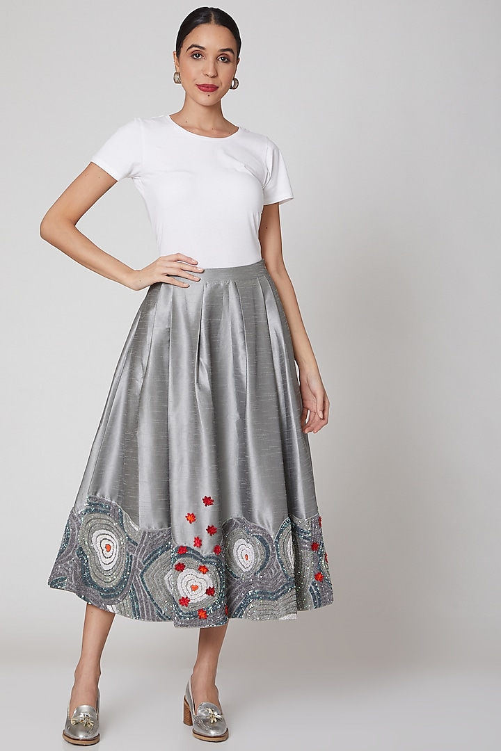 Grey Embroidered Skirt by Manish Arora