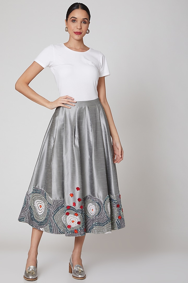 Grey Embroidered Skirt by Manish Arora at Pernia's Pop Up Shop