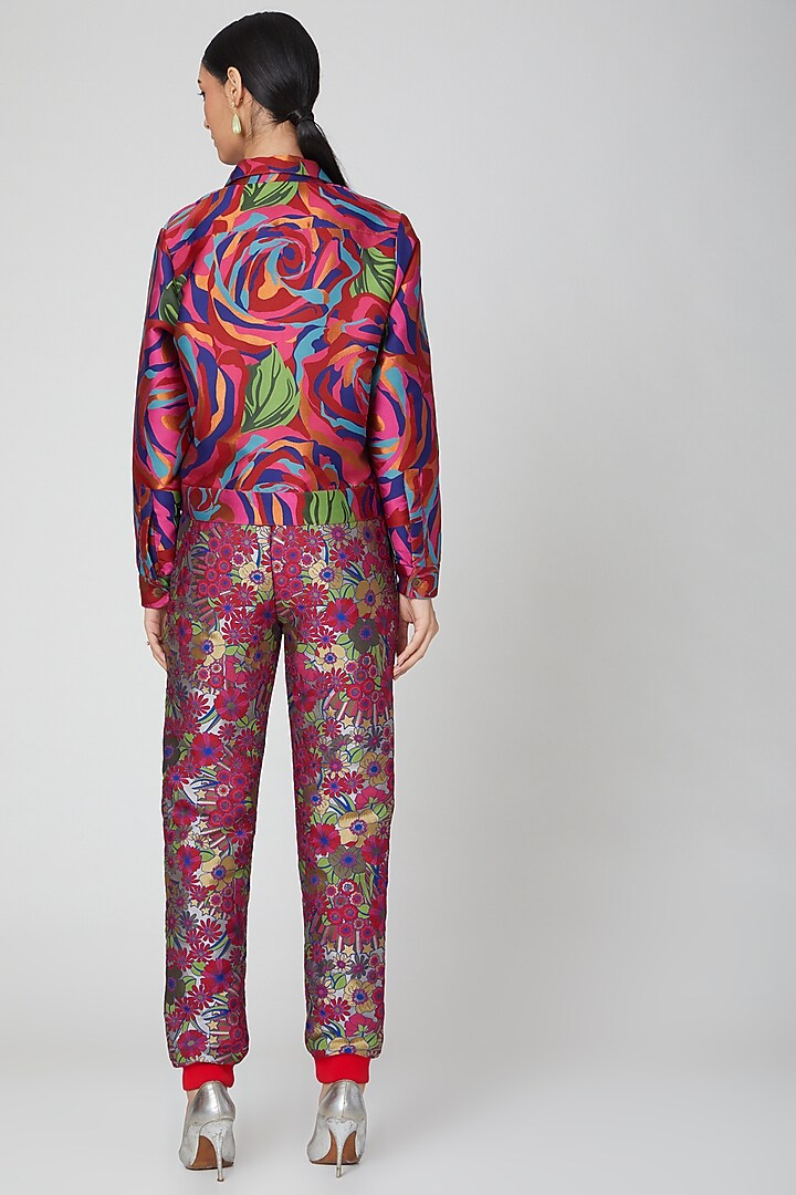 Fuchsia Brocade Polyester Pants by Manish Arora at Pernia's Pop Up Shop