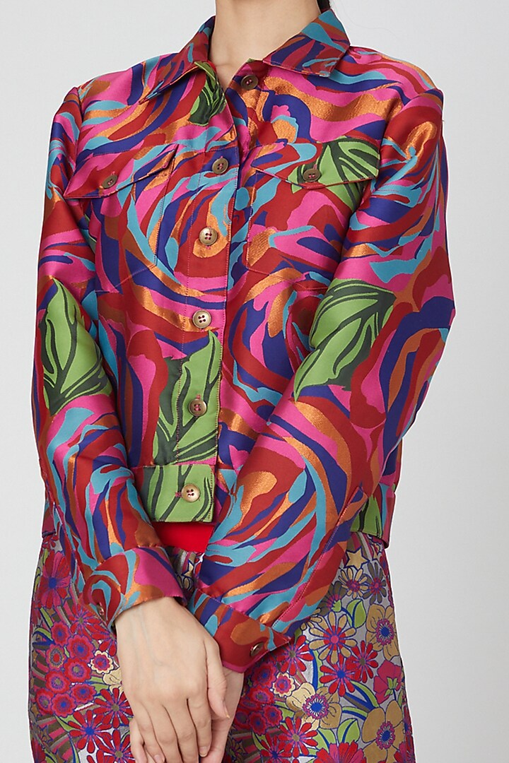 Fuchsia Brocade Polyester Pants by Manish Arora at Pernia's Pop Up Shop
