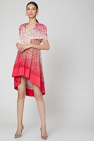 Red Embroidered Asymmetric Dress by Manish Arora