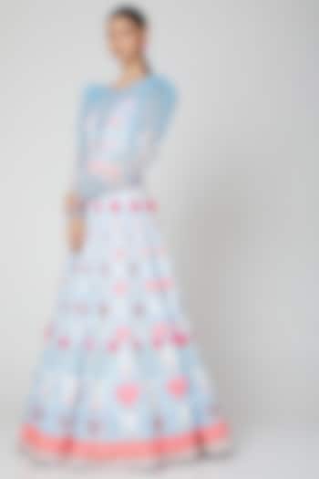 Sky Blue Dress With Puff Sleeves by Manish Arora