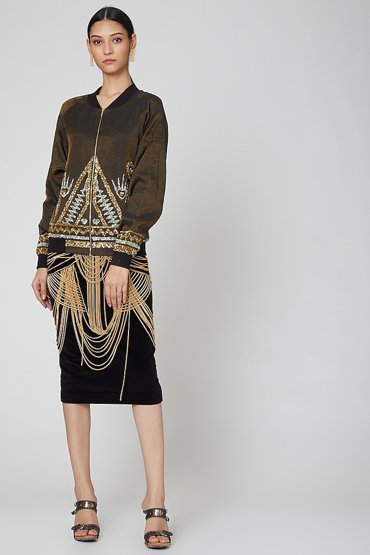 Black High-Rise Skirt With Embellishments by Manish Arora